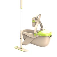 YJJY Flat mop Bucket Set - Upgraded Lifting mop and 2 Microfiber Dry Mop Heads for Home Cleaning,Beige