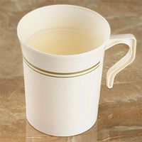 BalsaCircle 24 pcs 8 oz Ivory with Gold Trim Matte Plastic Cups - Disposable Wedding Party Catering Tableware
