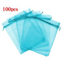 Boshen 100/200PCS Organza Gift Candy Sheer Bags Mesh Jewelry Pouches Drawstring Bulk for Wedding Party Favors Christmas 3"x4" 5"x7" (5" X 7"(100PCS), Teal Blue)