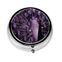 Gift Pill Box Case Peacock Black Purple Great Portable Compact 3 Compartment Medicine Holder for Daily Needs and Travelling