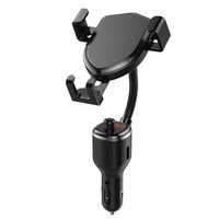 ROSEBEAR Car Cigarette Lighter Wireless Charger- MP3 FM Transmitter Kit Adjustable Anti-Slip Phone Holder Mount with Dual Port USB 10W Qi Fast Wireless Charging Cradle for Cell Phone