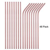 Brightbuy Set of 48 Stainless Steel Straws 10.5'' Reusable Metal Drinking Straws For 30oz Tumblers Yeti 6mm Diameter (24 Straight + 24 Bent) (Rose Gold)