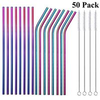 Sunwinc 50-Pack Stainless Steel Straws,8.5Inch Reusable Drinking Metal Straws For 20oz Tumblers Yeti Cups Travel Mugs,Eco-Friendly Dishwasher Safe (Rainbow-50Pack)