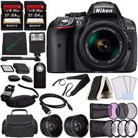 Nikon D5300 DSLR Camera with 18-55mm Lens (Black) + Sony 64GB UHS-I SDXC Memory Card (Class 10) + Remote + Flash + Cleaning Cloth Bundle