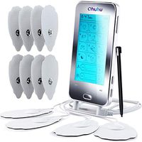 Upgraded Touchscreen Independent Dual Channel TENS EMS Unit, Ohuhu 12 Modes FDA Muscle Stimulator for Pain Relief Therapy, Electronic Rechargeable Pulse Massager with 12 Pads Mother's Day Gift