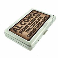 Cigarette Case with Built in Lighter Funny Bar Drinking Signs Ads S1 Smoking King Size Cigarettes Silver Metal Wallet 4" X 2.75" RFID Protection Hilarious
