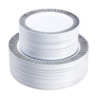 Select Settings 100 pc. Disposable Plastic Plates 50 Dinner Plates & 50 salad Plates Disposable Plate Combo Sets (X-Design Silver Plates)