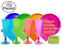 Tiger Chef Neon Assorted Party Plates, Hard Plastic Plates, Assorted Neon Colors Pink, Blue, Green and Orange Glow Party Supplies (112, Fiesta Neon Party Pack)