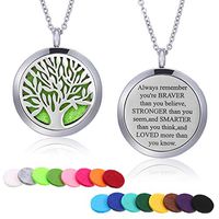 Mtlee Aromatherapy Essential Oil Diffuser Necklace Locket Pendant Stainless Steel Perfume Necklace with 16 Refill Pads and 24 inch Adjustable Chain (Tree)