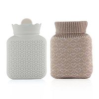 Hot Water Bottle Premium Food Grade Silicone Water Bag Can be Heated in The Microwave Oven with Knit Cover, Great for Quick Pain Relief, Hot and Cold Therapy by Bellagione (Gray-Short)