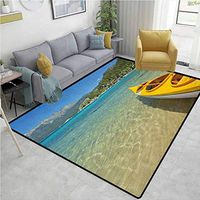 YucouHome Lake Tahoe Moon & Stars Area Rug Anti Slip, Extreme Sports in Wild Lakeside Places Scenic Activities, Fashionable High Class Living Bedroom Rugs(2.5'x 7') Turquoise Sky Blue Lime Green