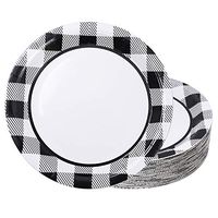 Aneco 60 Pieces White and Black Plaid Paper Plates Disposable Round Plates Dinnerware Plates Party Supplies for Party, 9 Inches