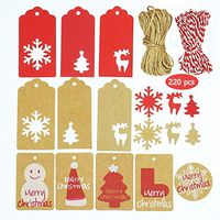 Christmas Gift Wrap Tags with Twine, 220 PCS Xmas Hang Tags Paper Cut Tree Snowflake Elk Craft Paper Cards for Christmas Gift Bags Wrap 11 Designs with 131.2 Foot String