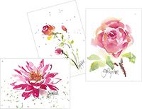 Rose Collection All Occasion Blank Note Card Assortment: 3 Blank Artistic Summer Floral All Occasion Watercolor Cards, With Envelopes