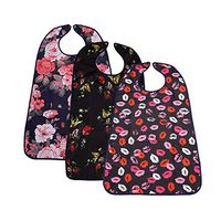 Adult Bibs for Eating (3 Pack)- Washable Reusable Waterproof Clothing Protector with Crumb Catcher-Bibs for Seniors for Eating at Mealtime 30"L x 19.5" Women(New Upgrade) (Pink)