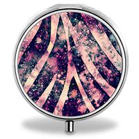 A Homim Pill Organizer, Customized Vintage Zebra Sparkle Pattern Pill Boxes with 3 Components Metal Portable Pill Container for Purse, Travelling and Daily Needs