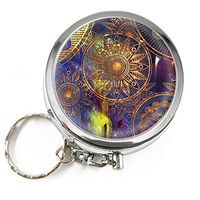 TaCuMe Round Multifunctional Small Decorative Box Case - Pocket 2 inches Medicine Tablet Holder Organizer Case for Purse - Metal Pill Box (Retro Galaxy Mandala Golden Gear)