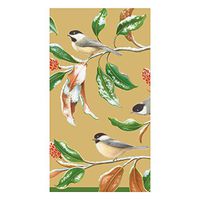 Caspari Chickadee and Magnolia Paper Guest Towel Napkins in Gold, Four Packs of 15