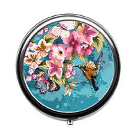 Qien BaiSei Bird and Floral Pill Box/Pill case-Round Pill Box/case- Three-Compartment Pill Box/Pill case