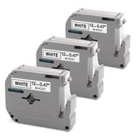 Replace M-K231s M-K231 P-Touch M95 Label Tape Compatible with Brother M Tape M231 MK231 12mm 0.47 Inch Black on White for Ptouch PT-70BM PT-90 PT-M95 PT-70 PT-65 PT-85 PT-45 PT-70SR PT-80, 8m 3-Pack