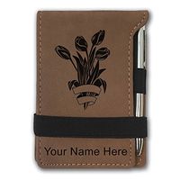 Mini Notepad, Tulips, Personalized Engraving Included (Dark Brown)
