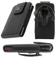 Microsoft Lumia 640 Vertical Style Slide In Case Made In Genuine Leather With Strap Closure And Fixed Swivel Clip Black