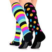 Go2 Compression Socks for Men Women Nurses Runners| Medium Compression Stockings (2PK Blk Polka/Blk Stripe, S)