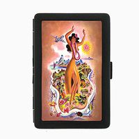Perfection In Style Black Color Metal Cigarette Case Vintage Hawaiian Art Design 007