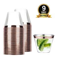 TOROTON Plastic Cups 9 oz, 60 Clear Disposable Plastic Cups with Rose Gold Rimmed, Elegant Wedding Cocktail Party Tumblers