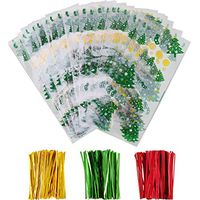 Boao 100 Pieces Christmas Cellophane Bags Christmas Tree Patterns Treat Bags Christmas Clear Goodies Bags with 150 Pieces Twist Ties for Christmas Party Supplies
