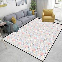 Diamonds Floral Door Matts Indoors, Pastel Colored Cushion Baguette Square and Oval Shaped Design Star Filled Backdrop, Fashionable High Class Living Bedroom Rugs(2.5'x 7')
