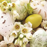 Decorative Easter Eggs Paper Cocktail Napkins Lace WHITE YELLOW EASTER EGGS 40pcs 10"x10" Easter Beverage Napkins, Easter Paper Napkins for Decoupage, Floral Easter Napkins