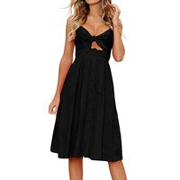 [Summer Dress] Women's Sexy Deep V Neck Backless Split Maxi Party Dress Bowknot Lace Up Dress for Beach Holiday (Black, XXL=Bust:37.0"-44.9")