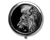Eareeco - Lion in The Dark Design Round Pill Case/Pill Box/Pill Case/Case- Three-Compartment Pill Box/Pill Case