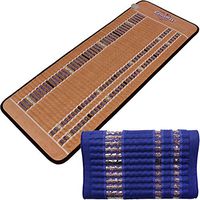 GemsMat - Isabella- Far Infrared Amethyst Jade Obsidian Crystal Stone Tan Mat (59"L x 24"W)-Isabella Memory Foam 19"L x 12"W Blue Pillow Combo - FIR Therapy -FDA Registered Manufacturer - Heating Pad
