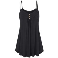 Boomboom Summer Women Plus Size Loose Button V Neck Cami Tank Tops Size S-5XL (Black,XL)