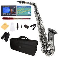 Mendini by Cecilio MAS-BNN+92D+PB Black Nickel Plated and Nickel Plated Keys E Flat Alto Saxophone with Tuner, Case, Mouthpiece, 10 Reeds and More