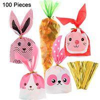 Jetec 100 Pieces Easter Cellophane Carrot-Shaped Bags and Bunny Goody Bag Candy Gift Wrap Bags with 100 Pieces Twist Ties for Party Favors Suppl (Color Set C)