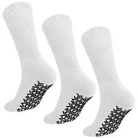 Men Women Anti Slip Grip Non Skid Crew Cotton Diabetic Socks For Home Hospital 6-pack or 12-pack (3-pairs White, 10-13 Men Size)