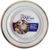 Plexware White Plastic Plates With Silver Rim 7.5 Inch-Total 120 Plates