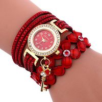 Women Watch Daoroka Fashion Chimes Diamond Leather Bracelet Lady Women’s Wrist Watch Jewelry Gift (Red)