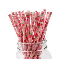 EasyinSmile 100 Packs Biodegradable Paper Straws, Fruits Printed Drinking Paper Straws Eco-friendly for Birthday, Wedding, Christmas, Celebration Parties (Strawberry)