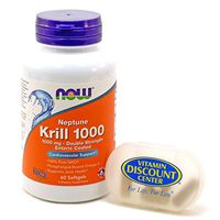 Bundle – 2 Items : 1 Bottle of Neptune Krill Oil 1000mg by Now Foods - 60 Soft Gels and 1 VDC Pill Box