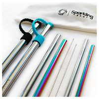 Reusable Straws with Case by Sparkling Spot - Easy to Clean, 316 Stainless Steel - Eco Friendly Set includes 2x Metal Straw Case, 4x 8.5" Metal Straw (smoothie, cocktail), 2x Cleaning Brush, 1x Pouch