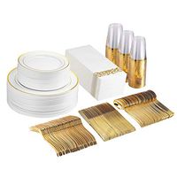 DaPanda 350 pcs Premium Disposable Tableware Set, (50 Guest Pack, Gold, Round), Extra Heavyweight | Wedding | Party | Special Occasions