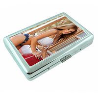 Alabama Bama Pin Up Girls USA S12 Silver Cigarette Case Metal Wallet Id Holder 4" X 2.75" RFID Protection
