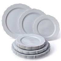 VINTAGE COLLECTION 120 PC DINNERWARE SET | 40 Dinner Plates | 40 Salad Plates | 40 Dessert Plates | Durable Plastic Dishes | Elegant Fine China Look | for Upscale Wedding and Dining (Grey)