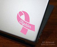 Fighter Breast Cancer Ribbon Decal - Laptop Decal, Tablet Decal (4 inches tall, Custom Color)