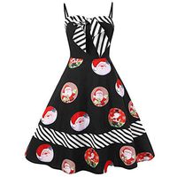 Viviplus Women Christmas Dress Plus Size 2019 Bow Color Block Striped Santa Print Vintage Dress for Prom Evening Party