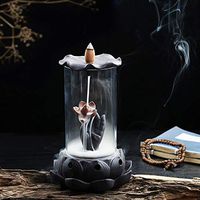 New Style Buddha Backflow Incense Burner Glass Cover Indoor Windproof Personality Gift Cone Incense Holder Smoke Waterfall E (Lotus Style -A)